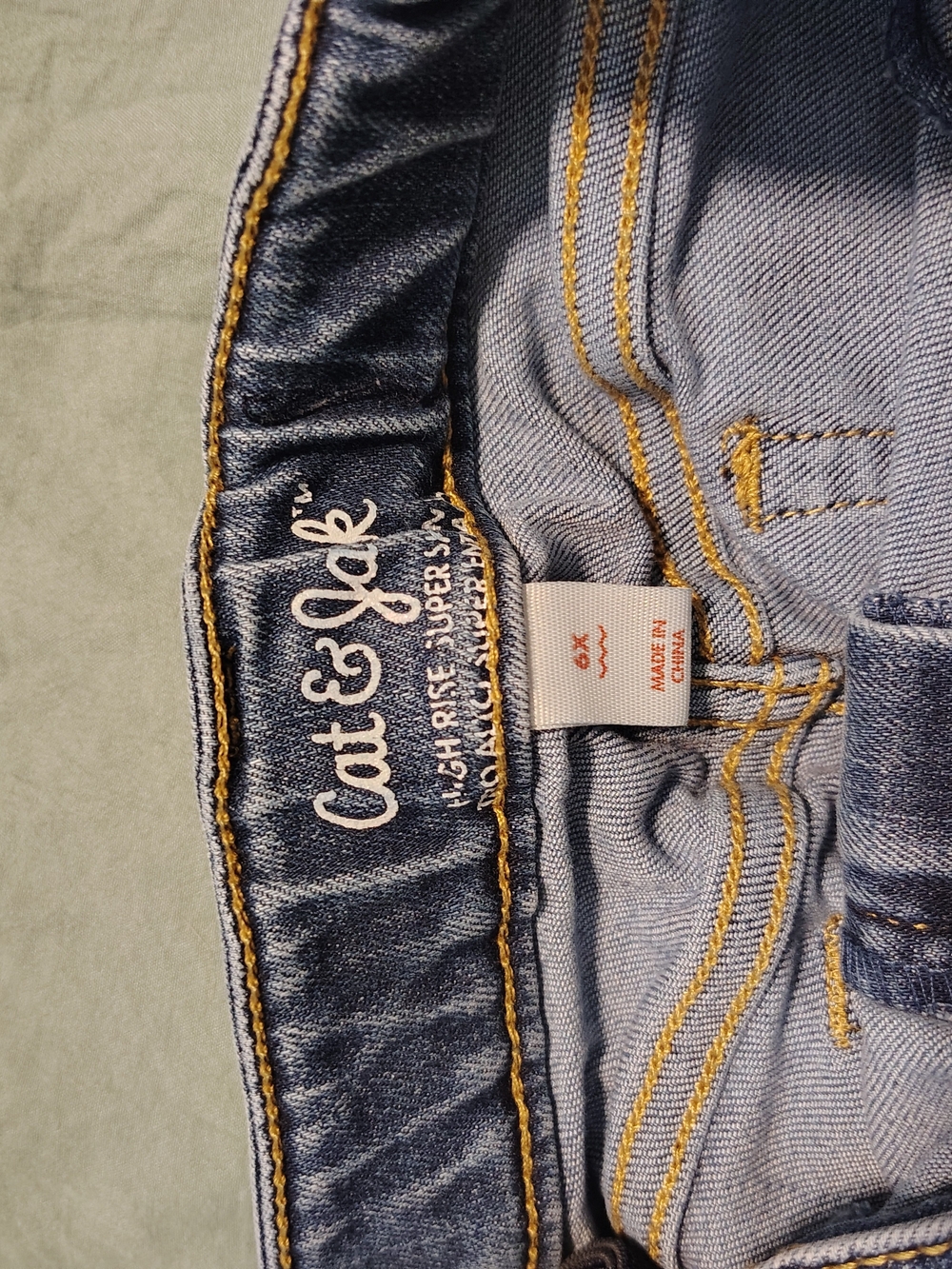 Cat & Jack Light Wash Denim Jeans - Blue with Yellow Stitching